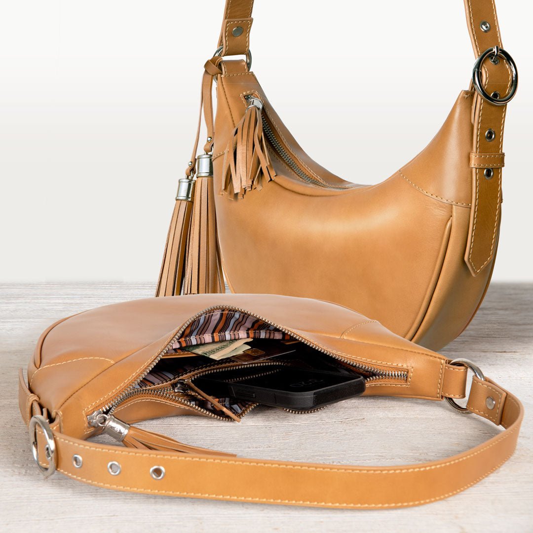 Urban Equestrian Elle - Half-Moon Vanity Luxury Leather Handbag in Caramel