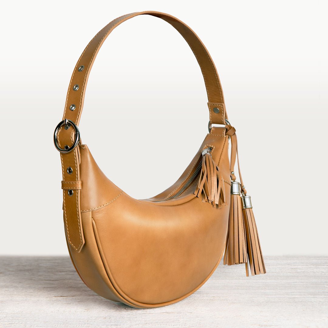 Urban Equestrian Elle - Half-Moon Vanity Luxury Leather Handbag in Caramel