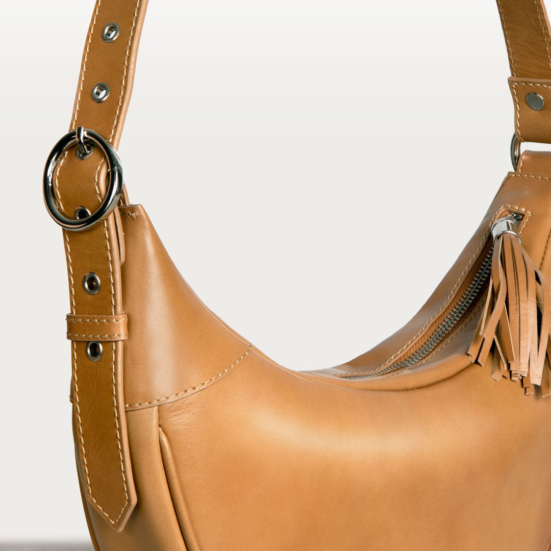 Urban Equestrian Elle - Half-Moon Vanity Luxury Leather Handbag in Caramel
