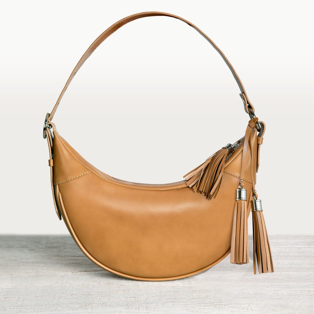 Urban Equestrian Elle - Half-Moon Vanity Luxury Leather Handbag in Caramel