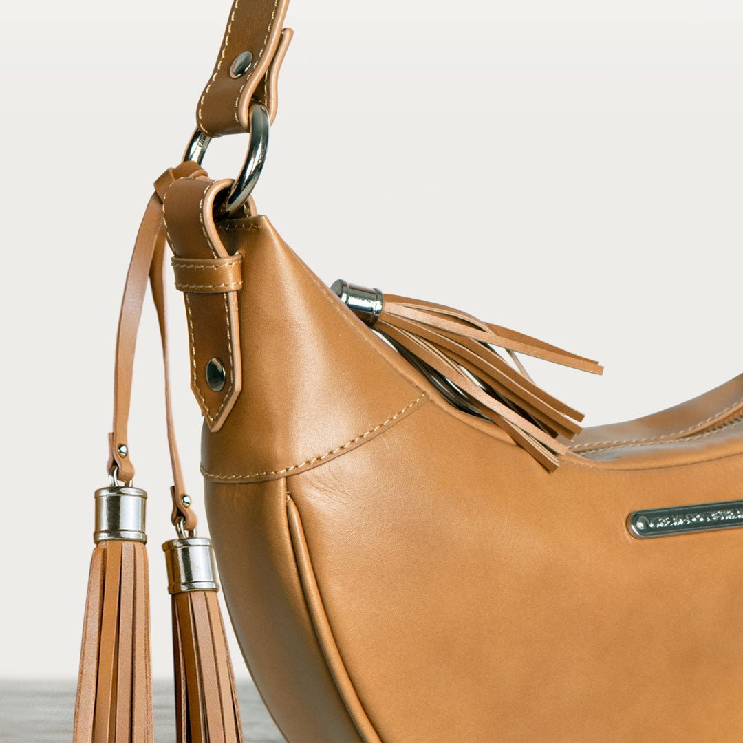 Urban Equestrian Elle - Half-Moon Vanity Luxury Leather Handbag in Caramel