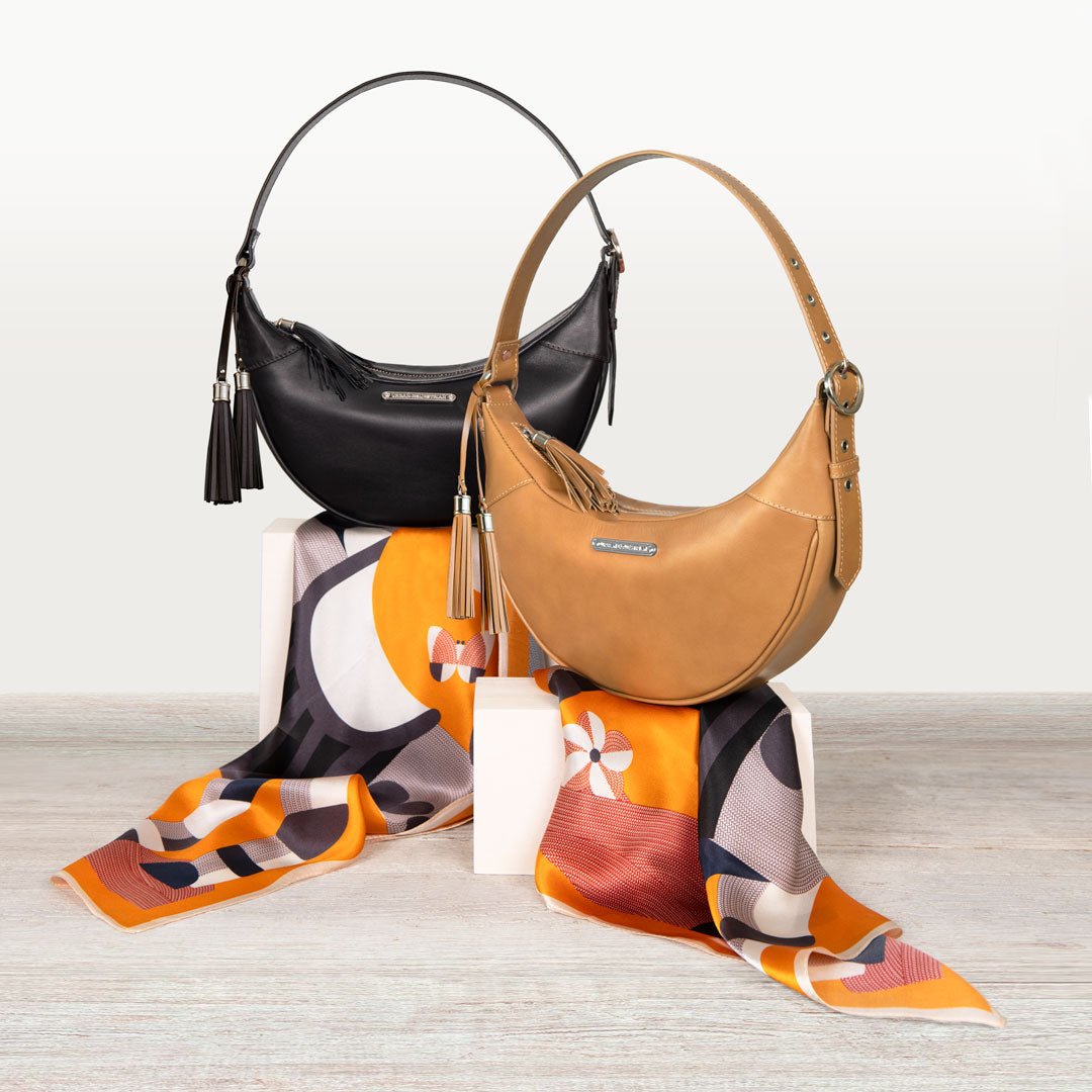 Urban Equestrian Elle - Half-Moon Vanity Luxury Leather Handbag in Black