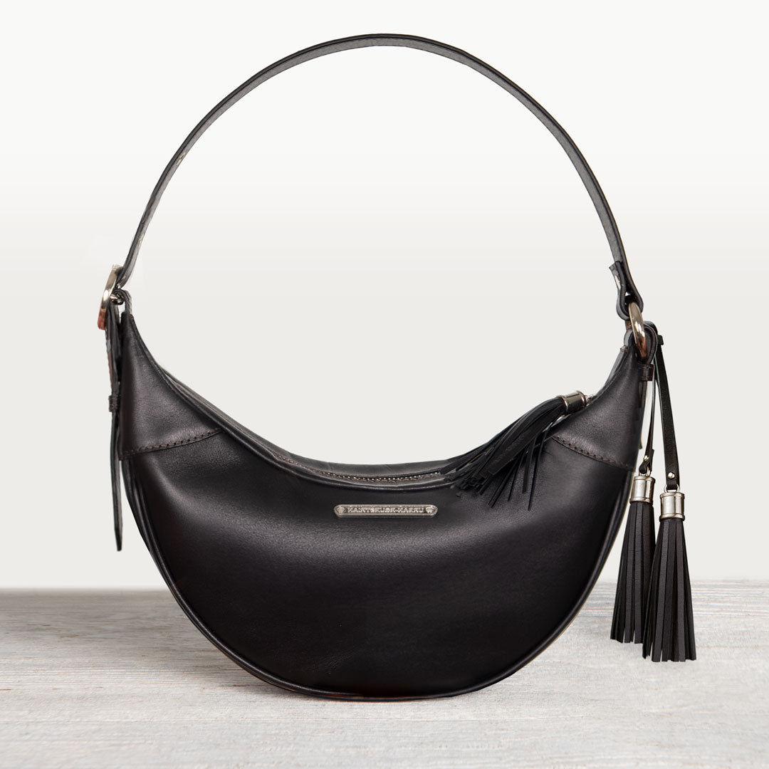 Urban Equestrian Elle - Half-Moon Vanity Luxury Leather Handbag in Black