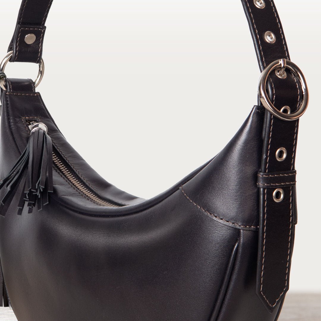 Urban Equestrian Elle - Half-Moon Vanity Luxury Leather Handbag in Black