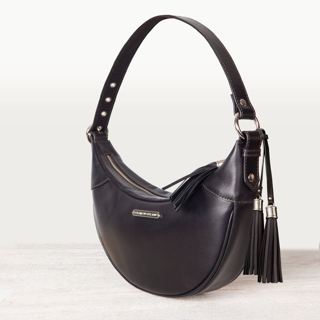 Urban Equestrian Elle - Half-Moon Vanity Luxury Leather Handbag in Black