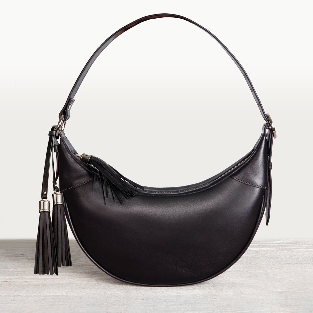 Urban Equestrian Elle - Half-Moon Vanity Luxury Leather Handbag in Black