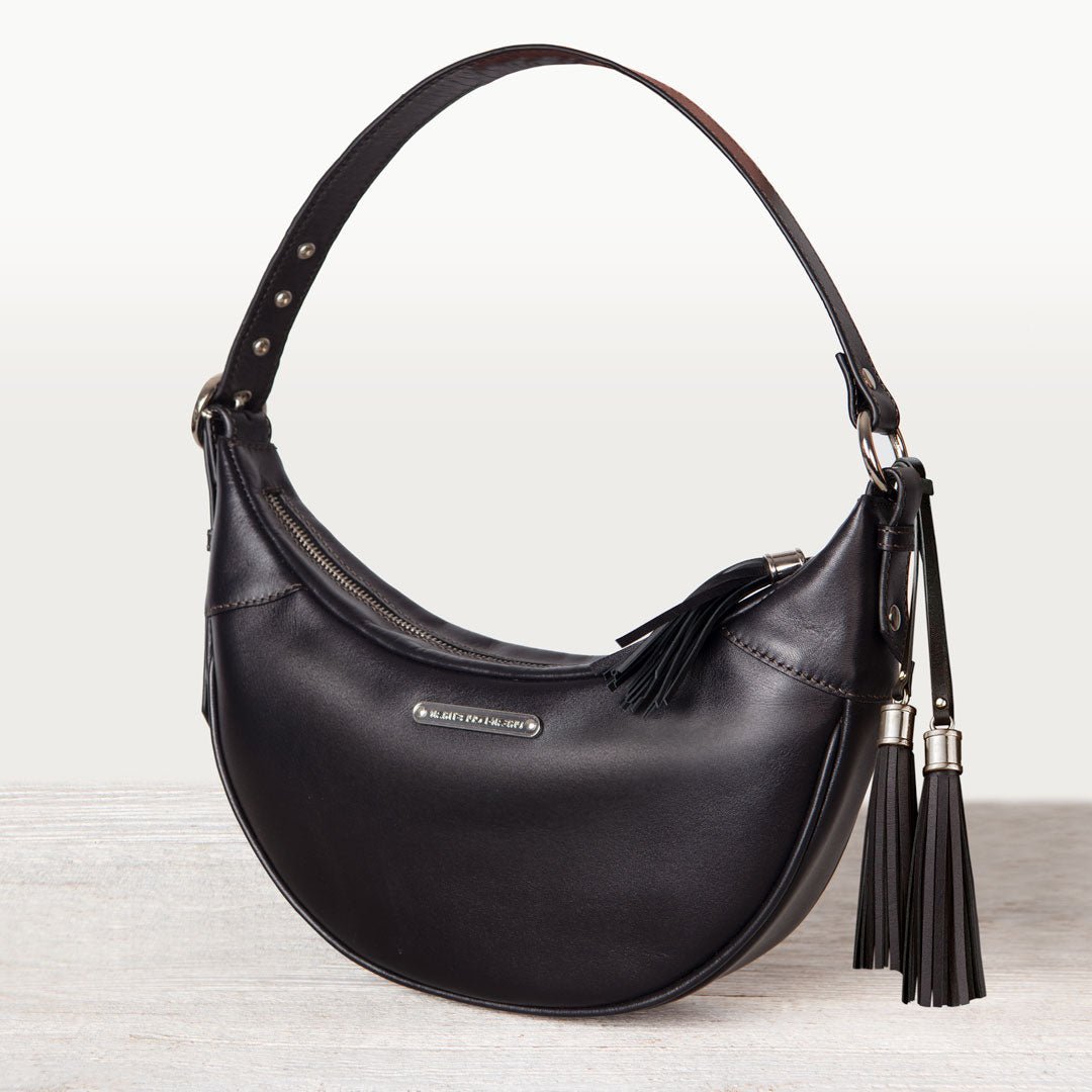 Urban Equestrian Elle - Half-Moon Vanity Luxury Leather Handbag in Black