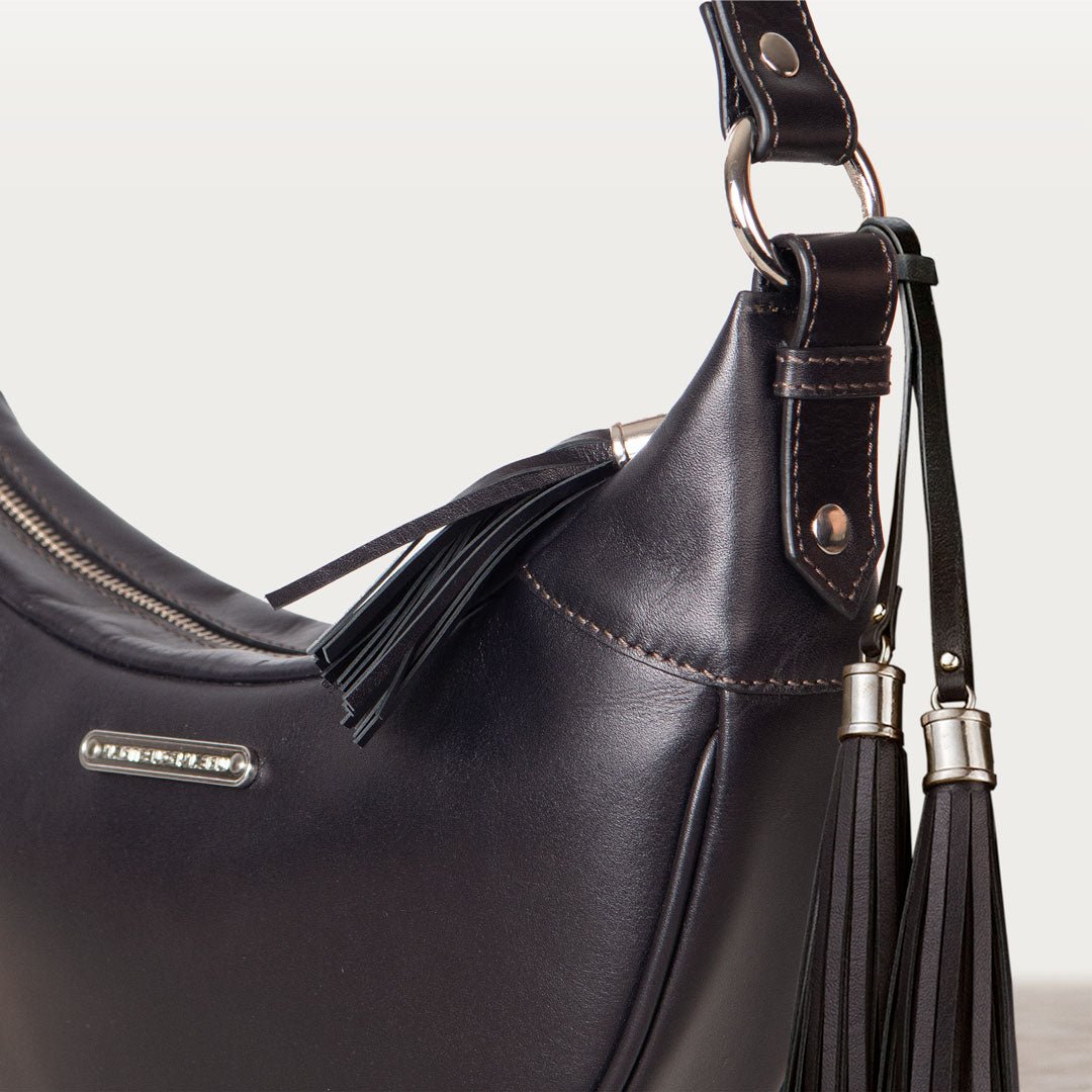 Urban Equestrian Elle - Half-Moon Vanity Luxury Leather Handbag in Black