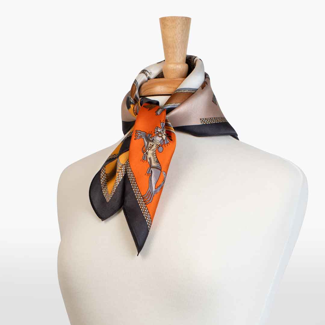 Urban Equestrian Helena - Stylized Equestrian Scarf in Bold Amber & Tangerine