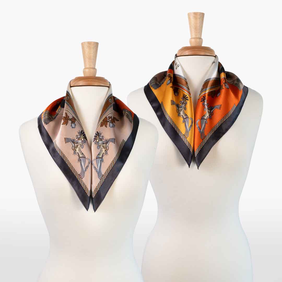 Urban Equestrian Helena - Stylized Equestrian Scarf in Bold Amber & Tangerine