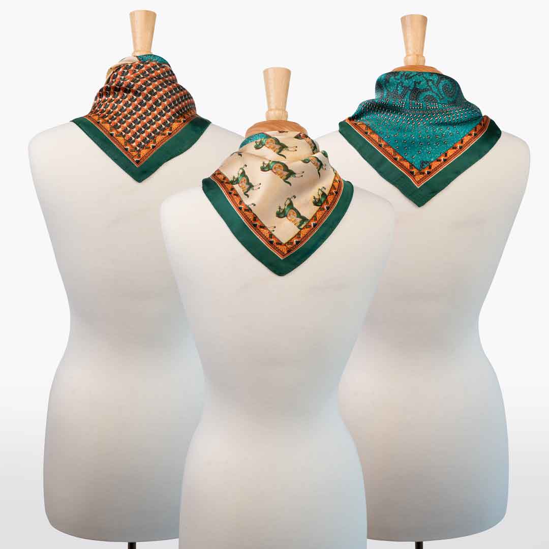 Urban Equestrian Empire - Stylized Equestrian Pattern Multi-Color w/ Emerald Border Scarf