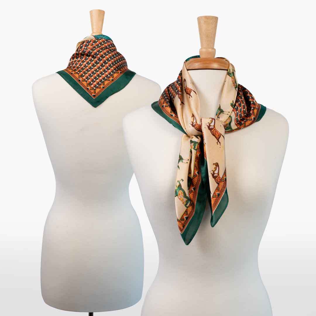 Urban Equestrian Empire - Stylized Equestrian Pattern Multi-Color w/ Emerald Border Scarf