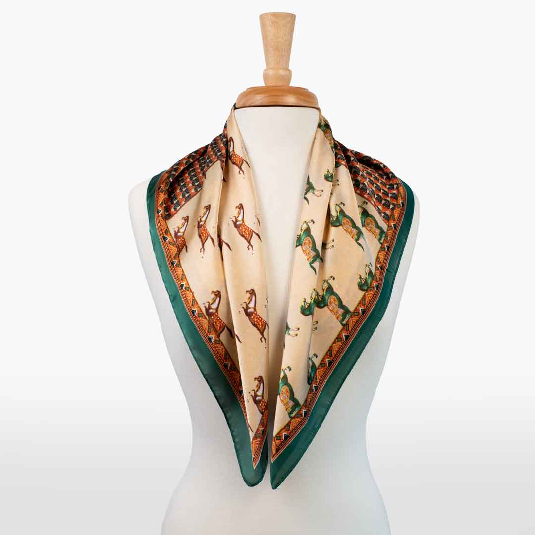 Urban Equestrian Empire - Stylized Equestrian Pattern Multi-Color w/ Emerald Border Scarf