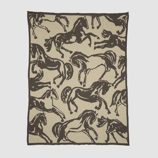In2Green Cotton Sustainable Knit Throw Blanket - Equestrian Abstract Horse