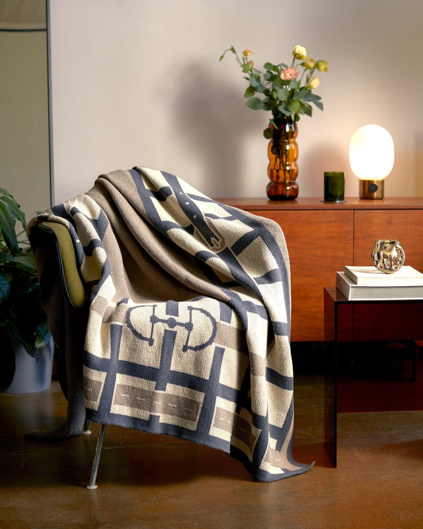 In2Green Cotton Sustainable Knit Throw Blanket - Equestrian Lattice