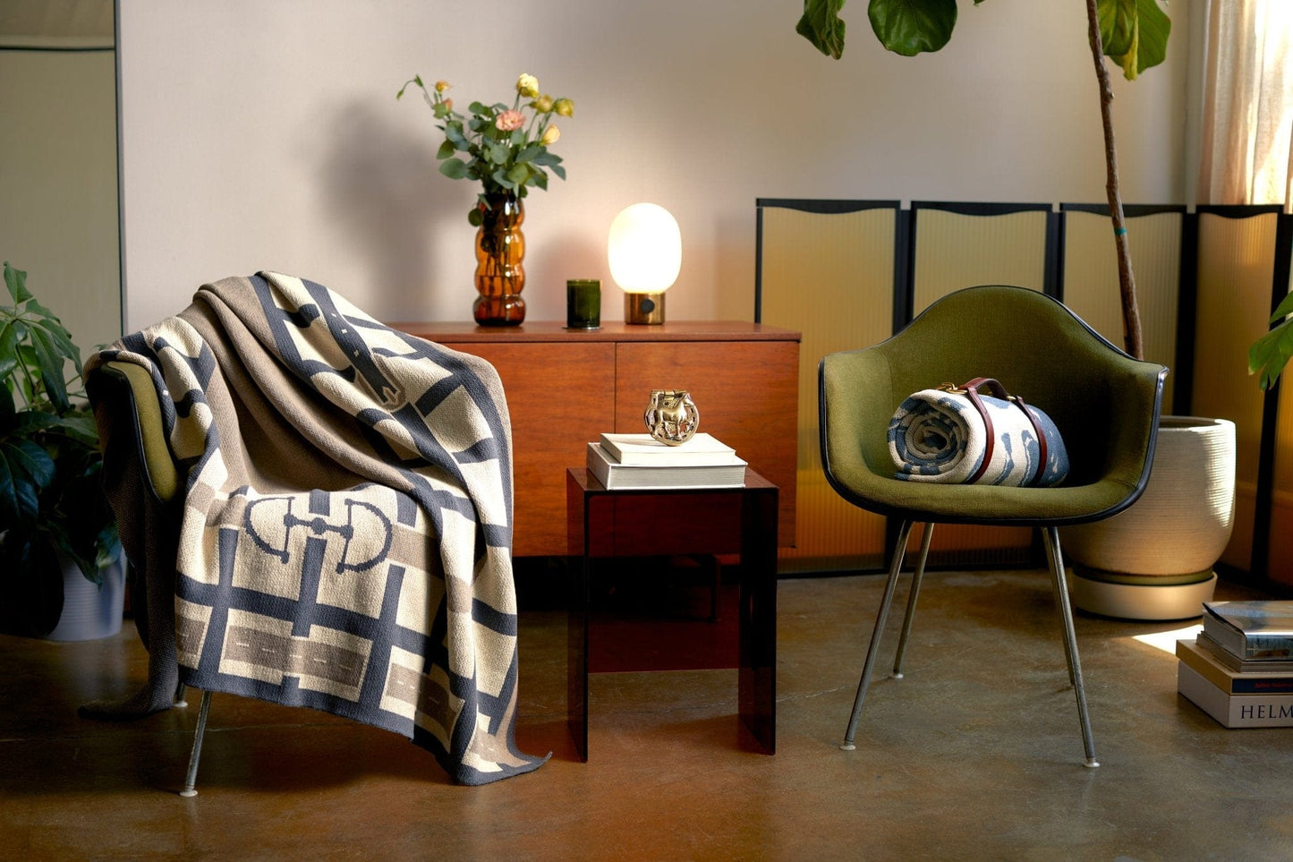 In2Green Cotton Sustainable Knit Throw Blanket - Equestrian Lattice