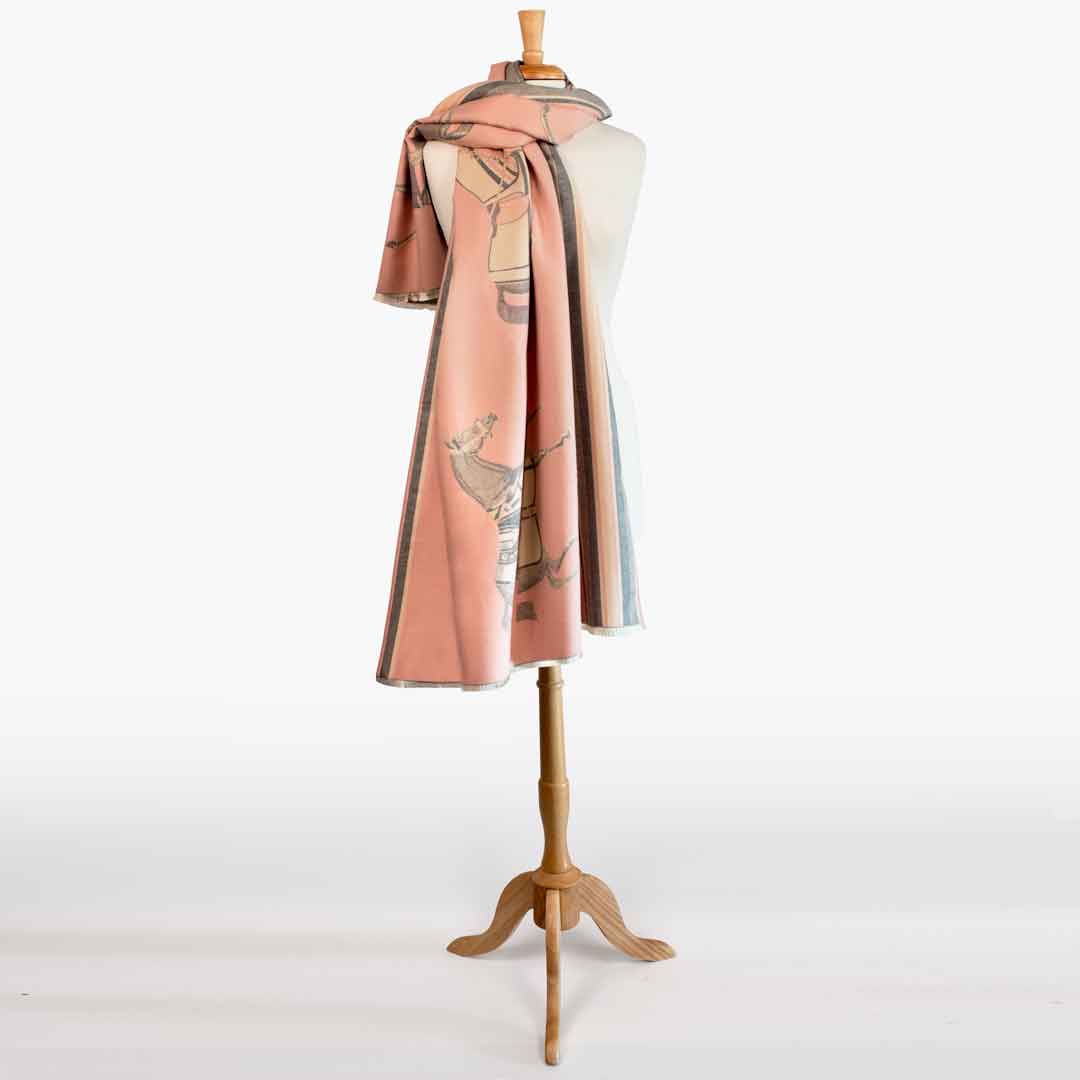 Urban Equestrian Equus -  Blush Pink Equestrian Motif Luxe Shawl