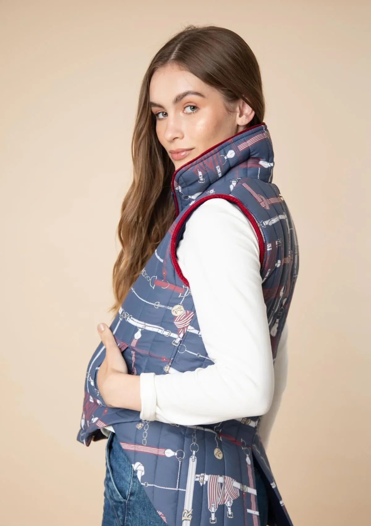Rönner | Florence Quilted Vest | Jubilea Print | Navy-Burgundy