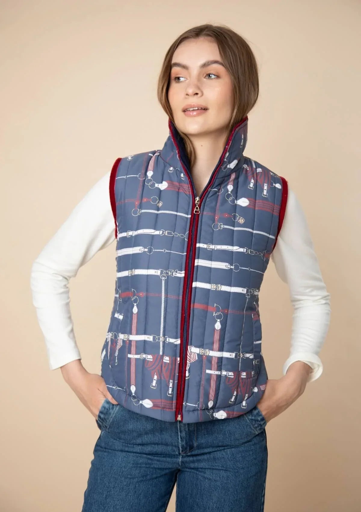 Rönner | Florence Quilted Vest | Jubilea Print | Navy-Burgundy