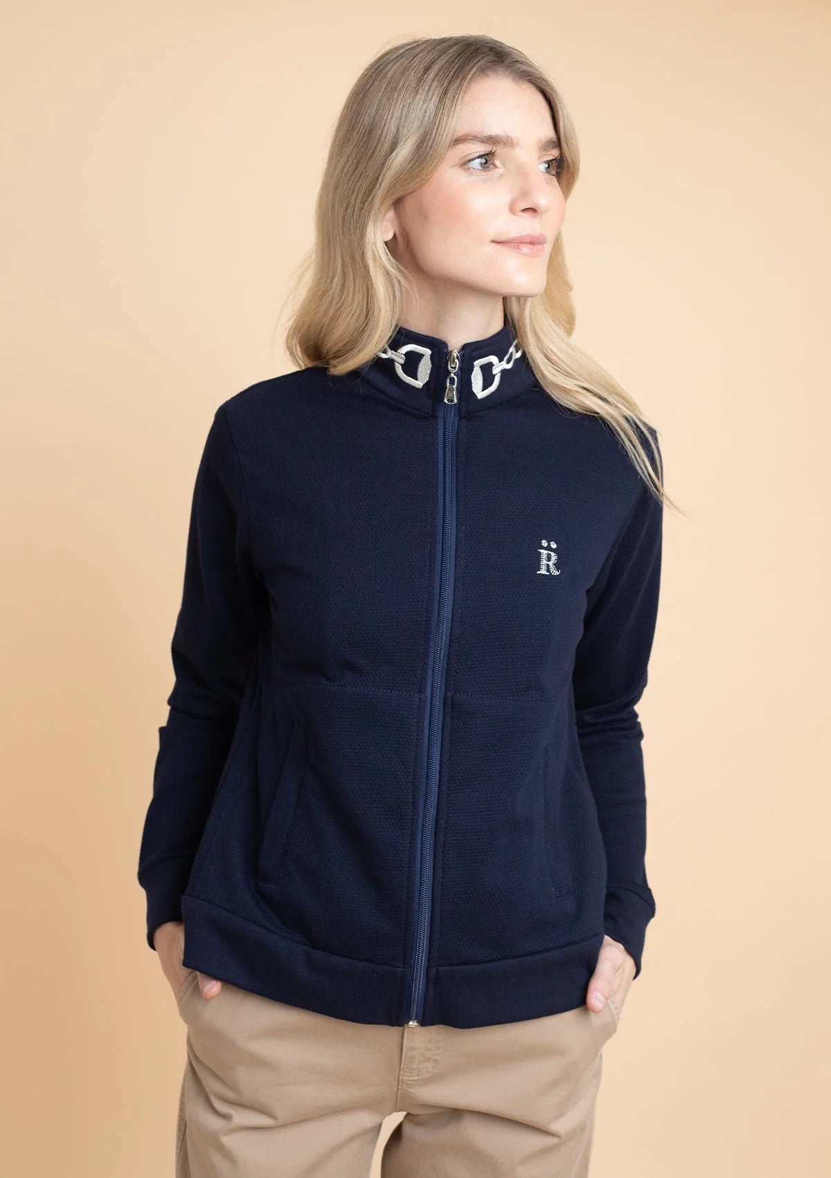 Rönner | Harmonia Embroidered Zip-Up Jacket | Navy