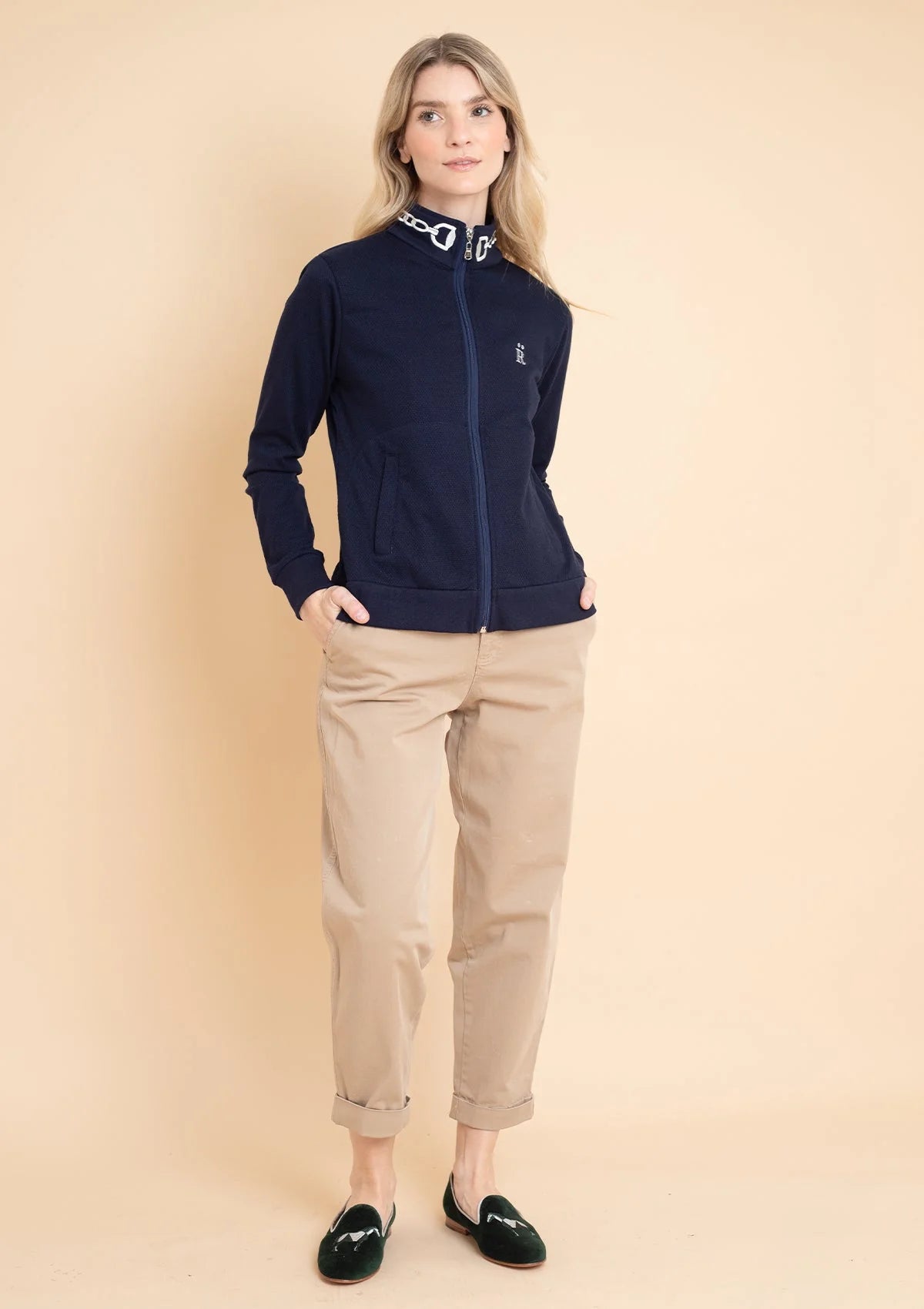 Rönner | Harmonia Embroidered Zip-Up Jacket | Navy