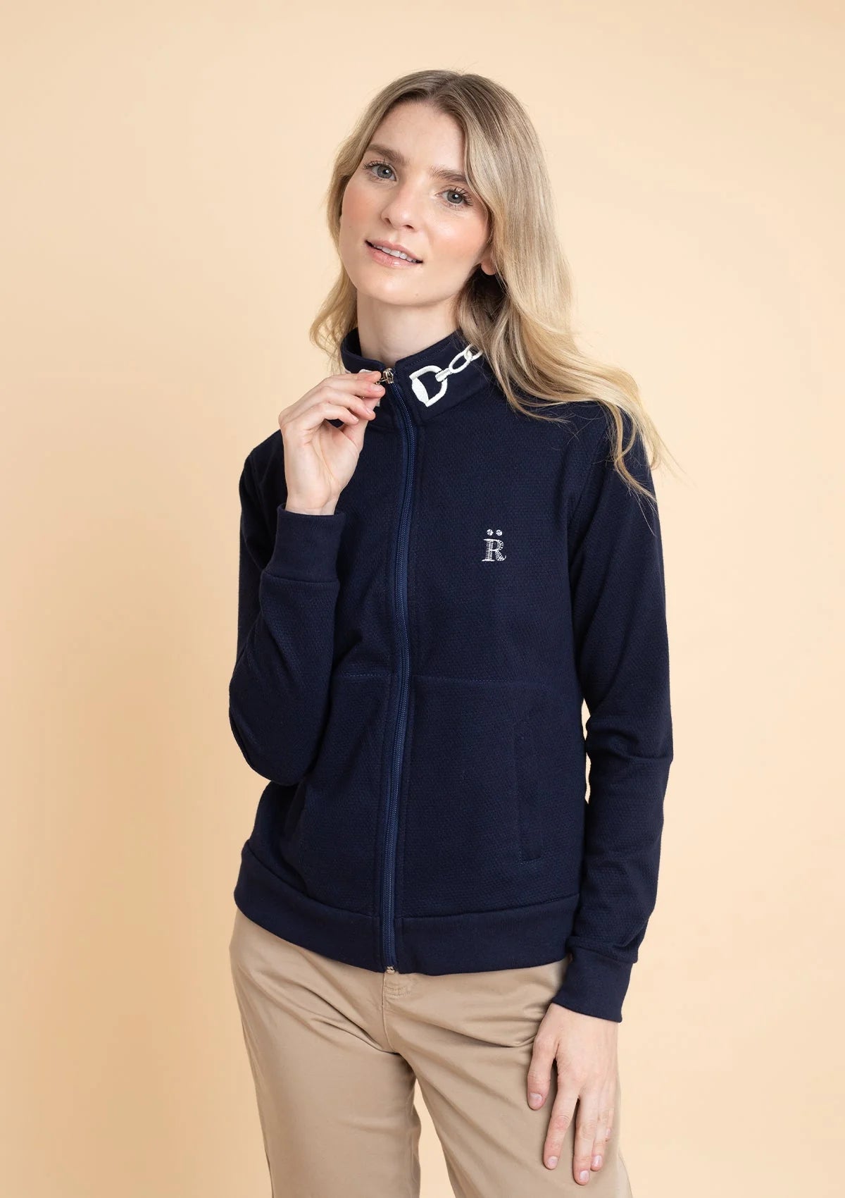 Rönner | Harmonia Embroidered Zip-Up Jacket | Navy