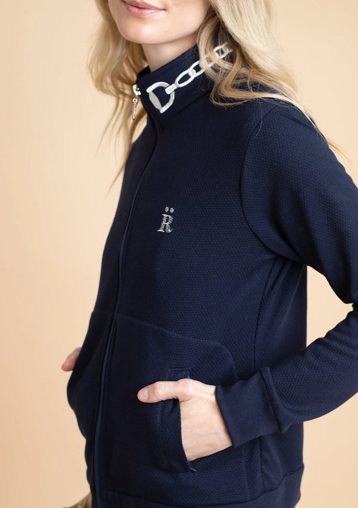 Rönner | Harmonia Embroidered Zip-Up Jacket | Navy