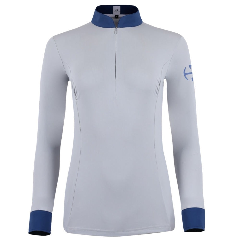 Halter Ego - Roxana - French Gray & Cadet Blue Long Sleeve Riding Shirt