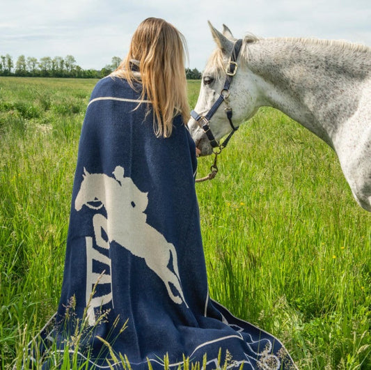 In2Green Cotton Sustainable Knit Throw Blanket - Equestrian Jumper