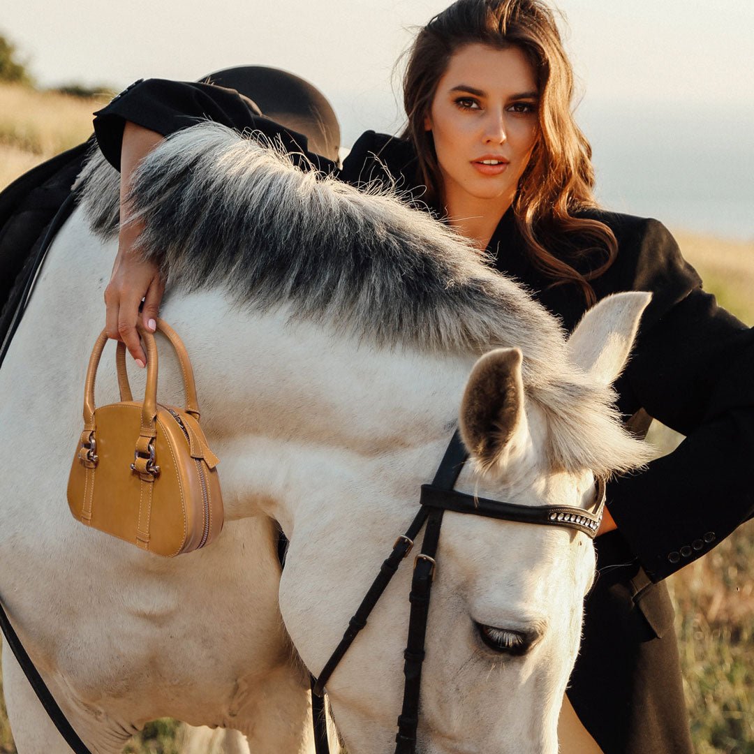 Urban Equestrian Kella - Horse Bit Vanity Luxury Leather handbag in Caramel