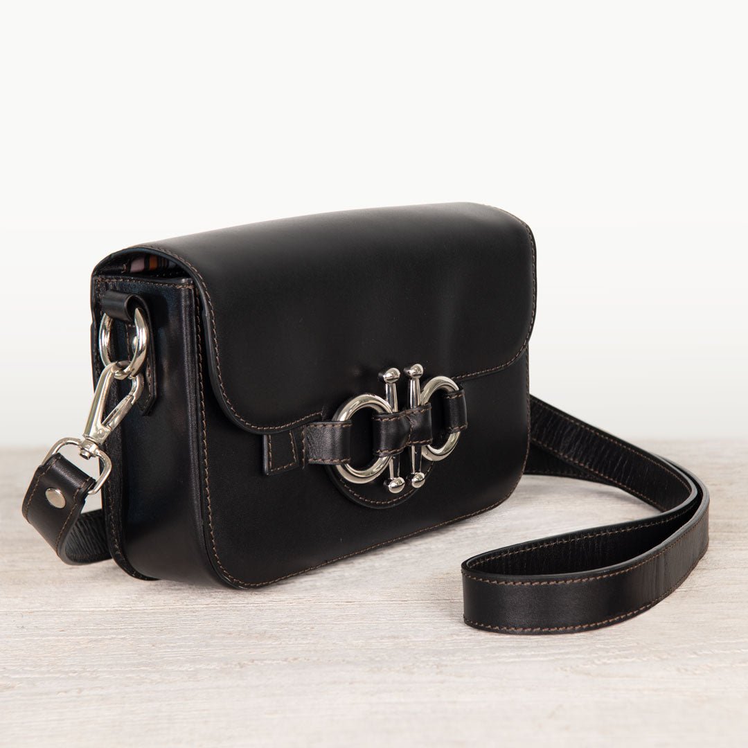 Urban Equestrian Lana - Horse Bit Crossbody Luxury Leather Bag in Black