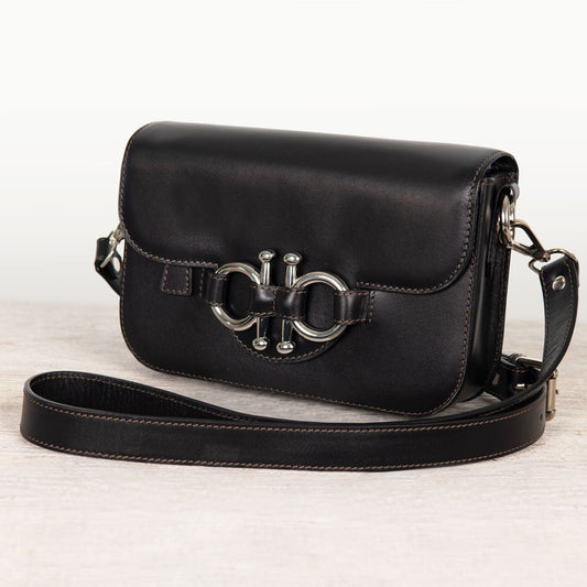 Urban Equestrian Lana - Horse Bit Crossbody Luxury Leather Bag in Black