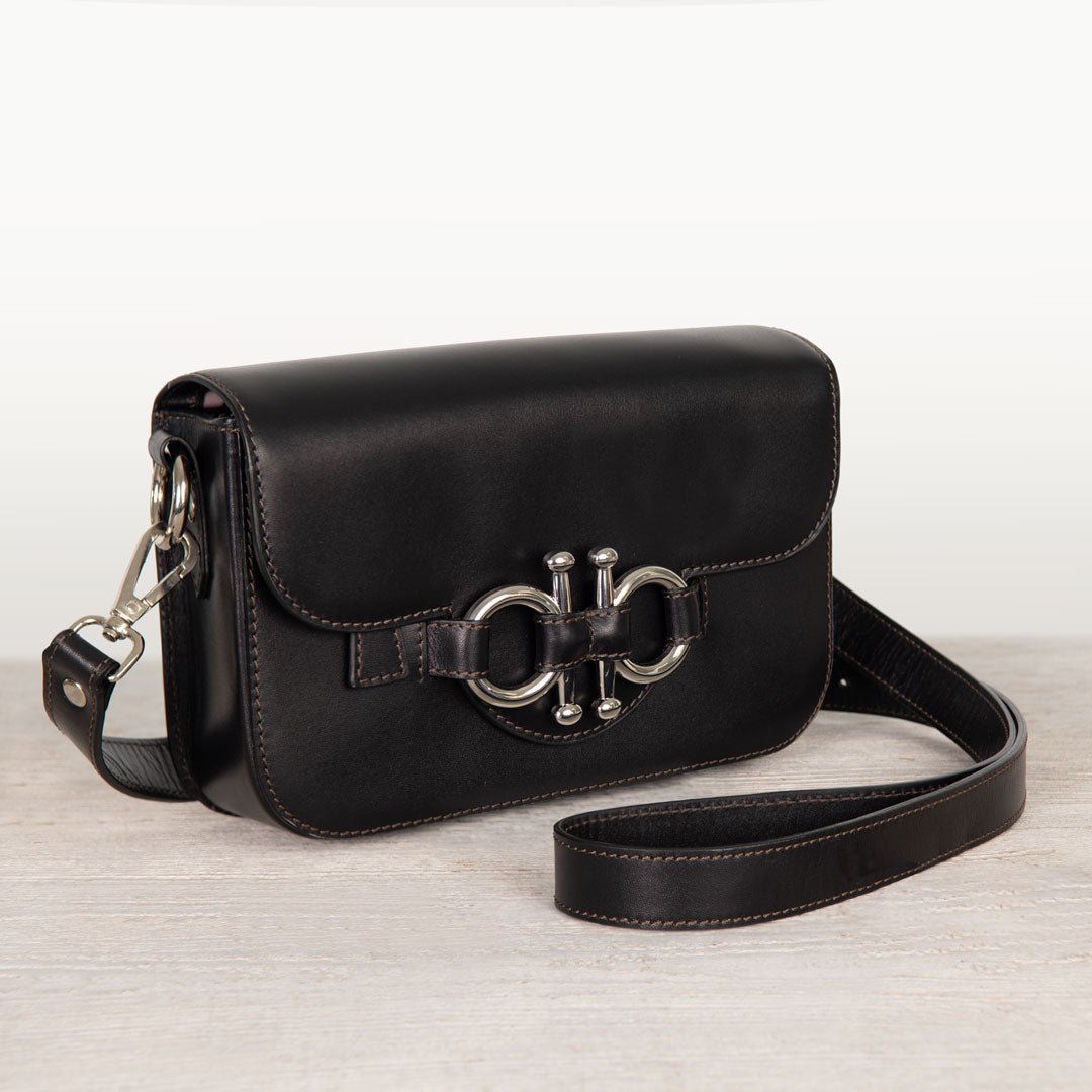 Urban Equestrian Lana - Horse Bit Crossbody Luxury Leather Bag in Black