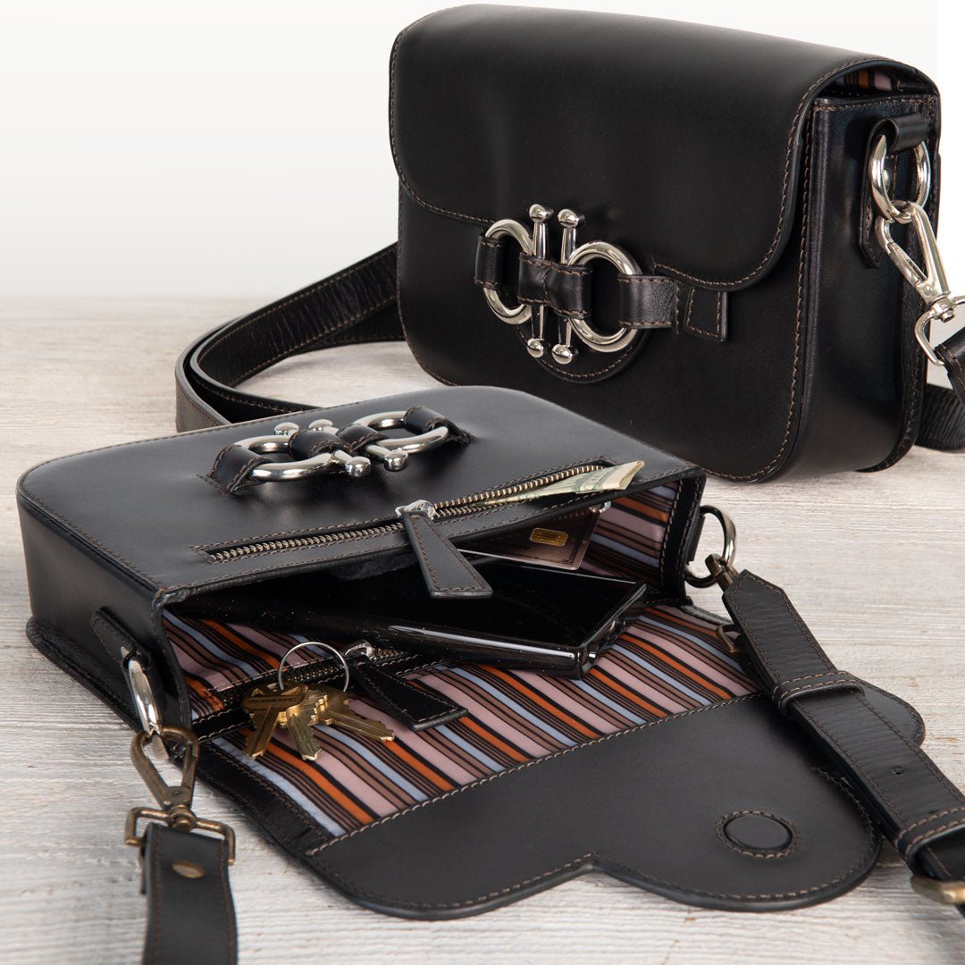 Urban Equestrian Lana - Horse Bit Crossbody Luxury Leather Bag in Black