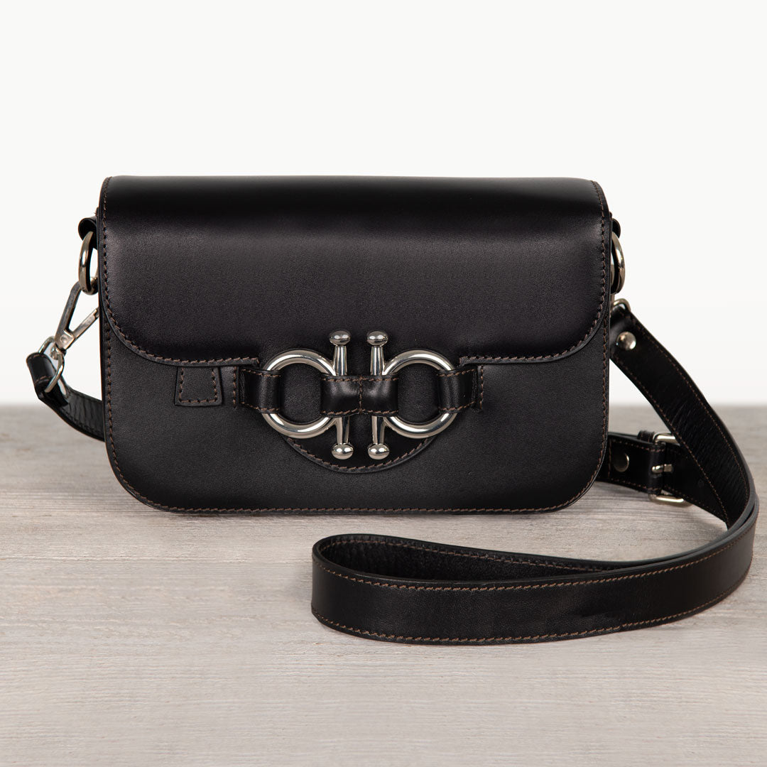 Urban Equestrian Lana - Horse Bit Crossbody Luxury Leather Bag in Black
