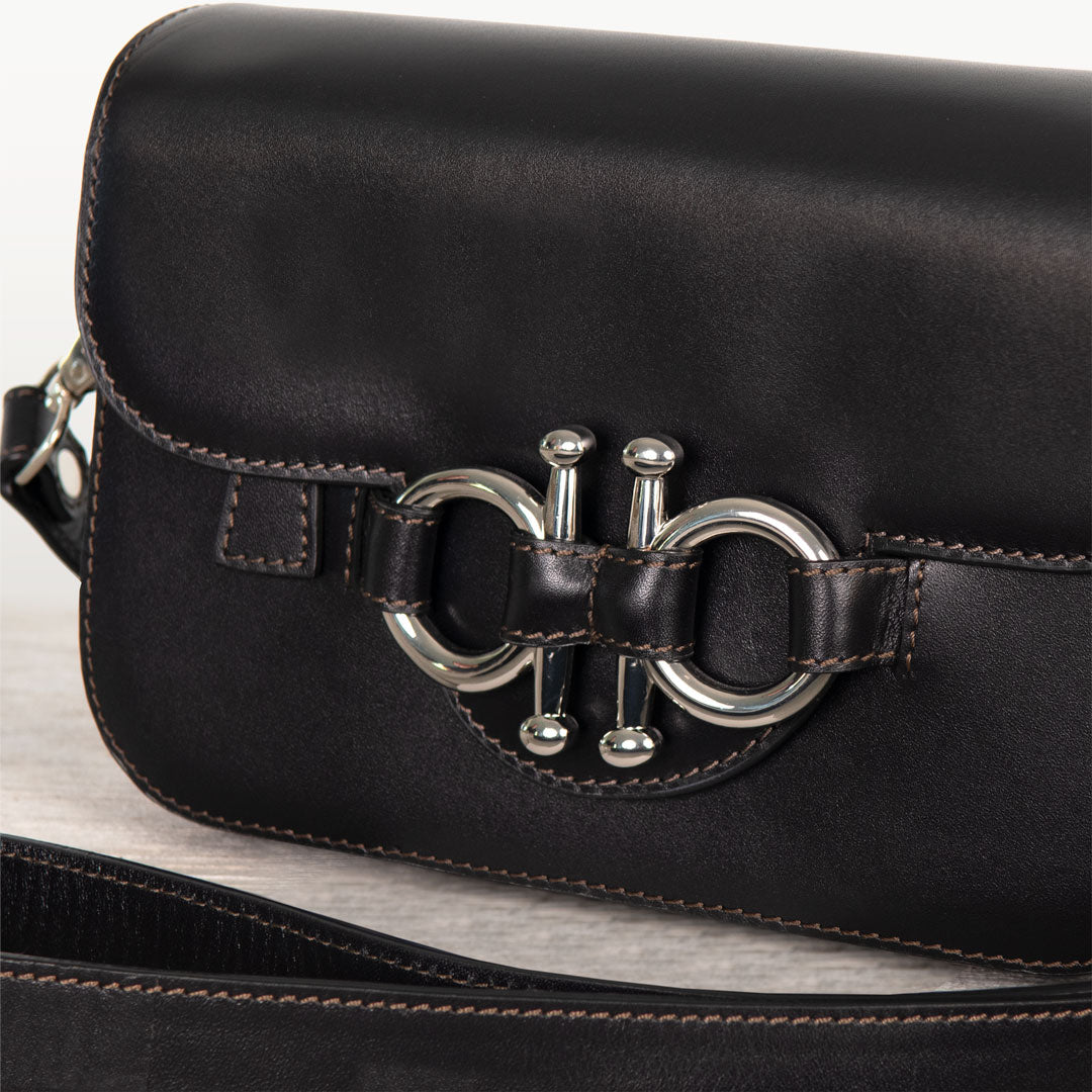 Urban Equestrian Lana - Horse Bit Crossbody Luxury Leather Bag in Black