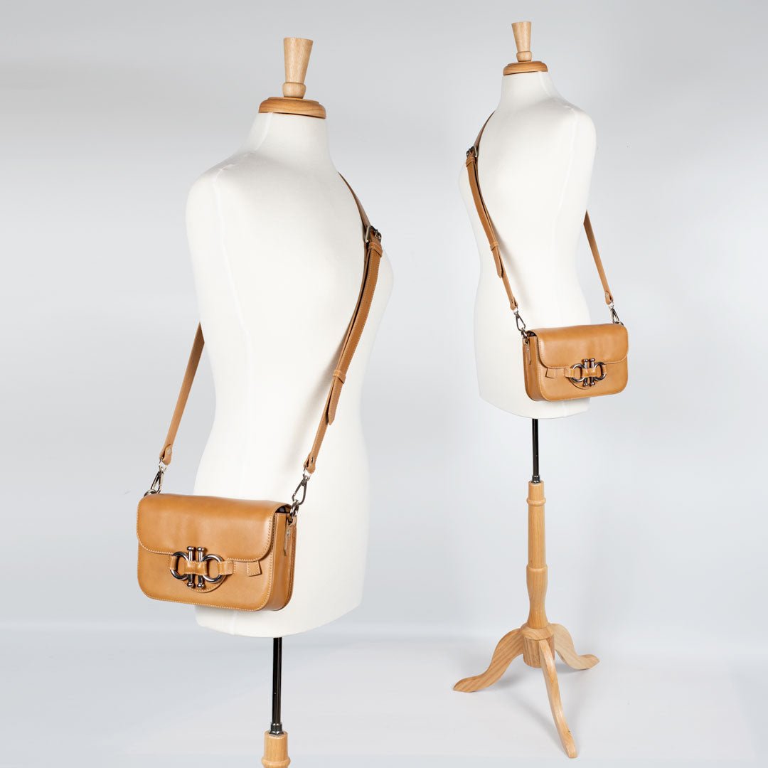 Urban Equestrian Lana - Horse Bit Crossbody Luxury Leather Bag in Caramel