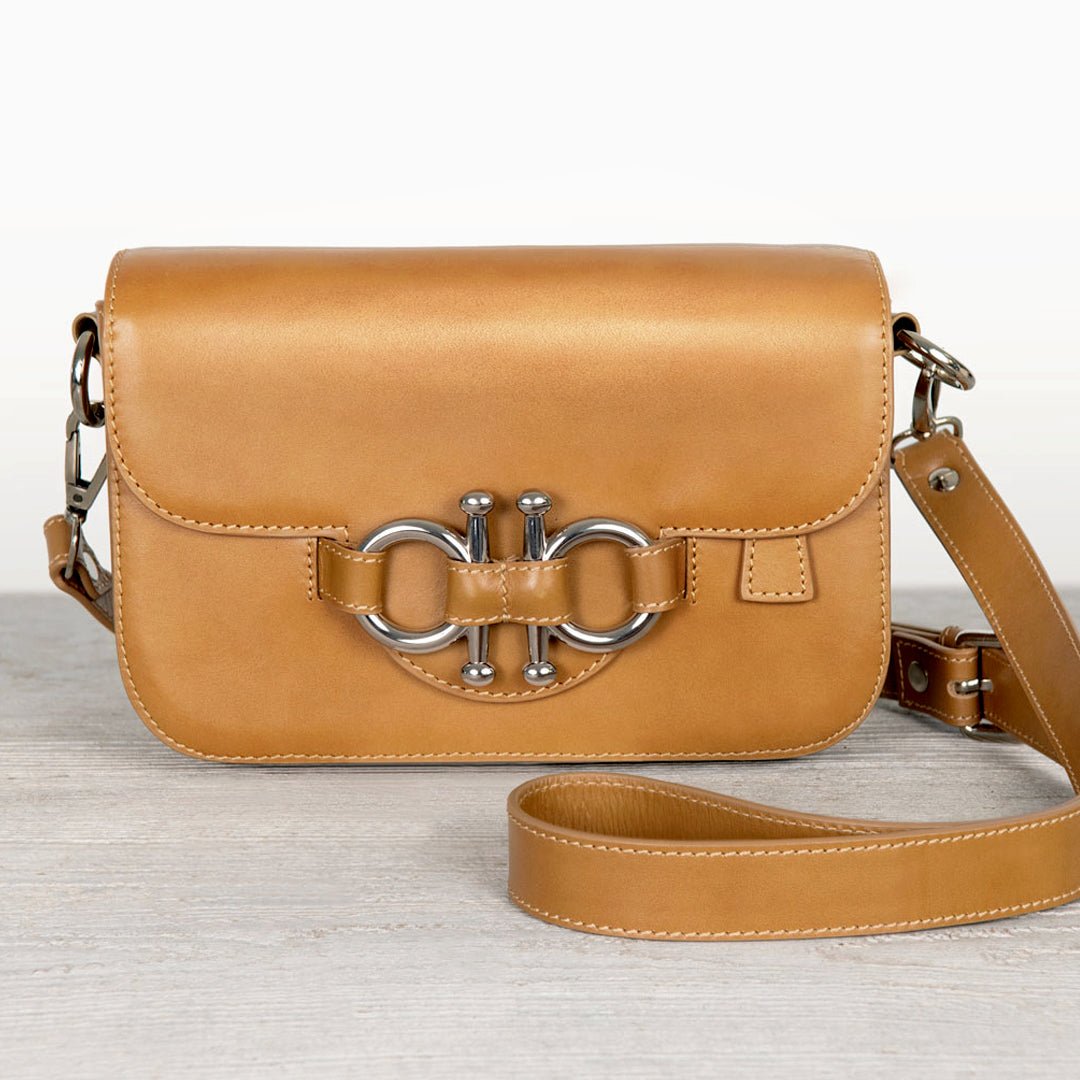 Urban Equestrian Lana - Horse Bit Crossbody Luxury Leather Bag in Caramel
