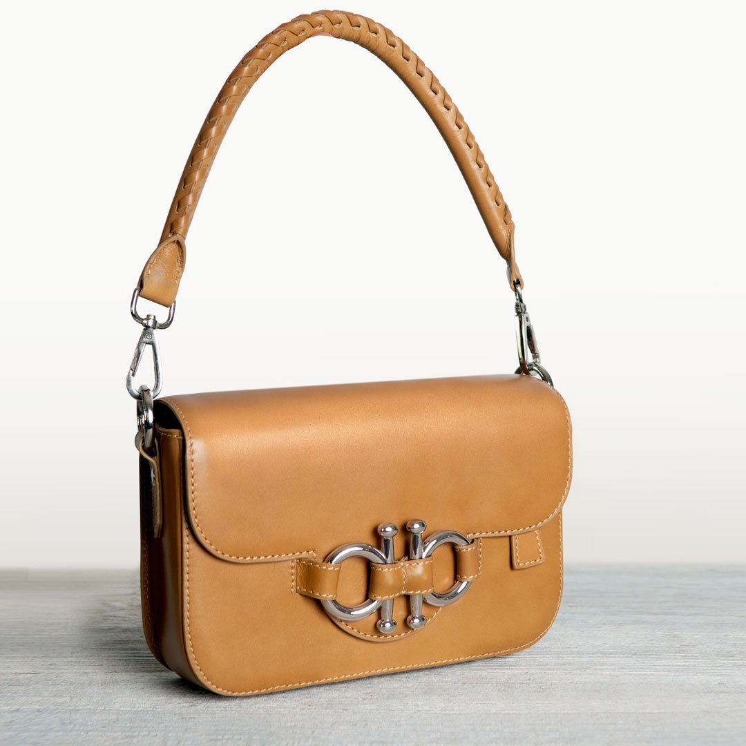 Urban Equestrian Lana - Horse Bit Crossbody Luxury Leather Bag in Caramel