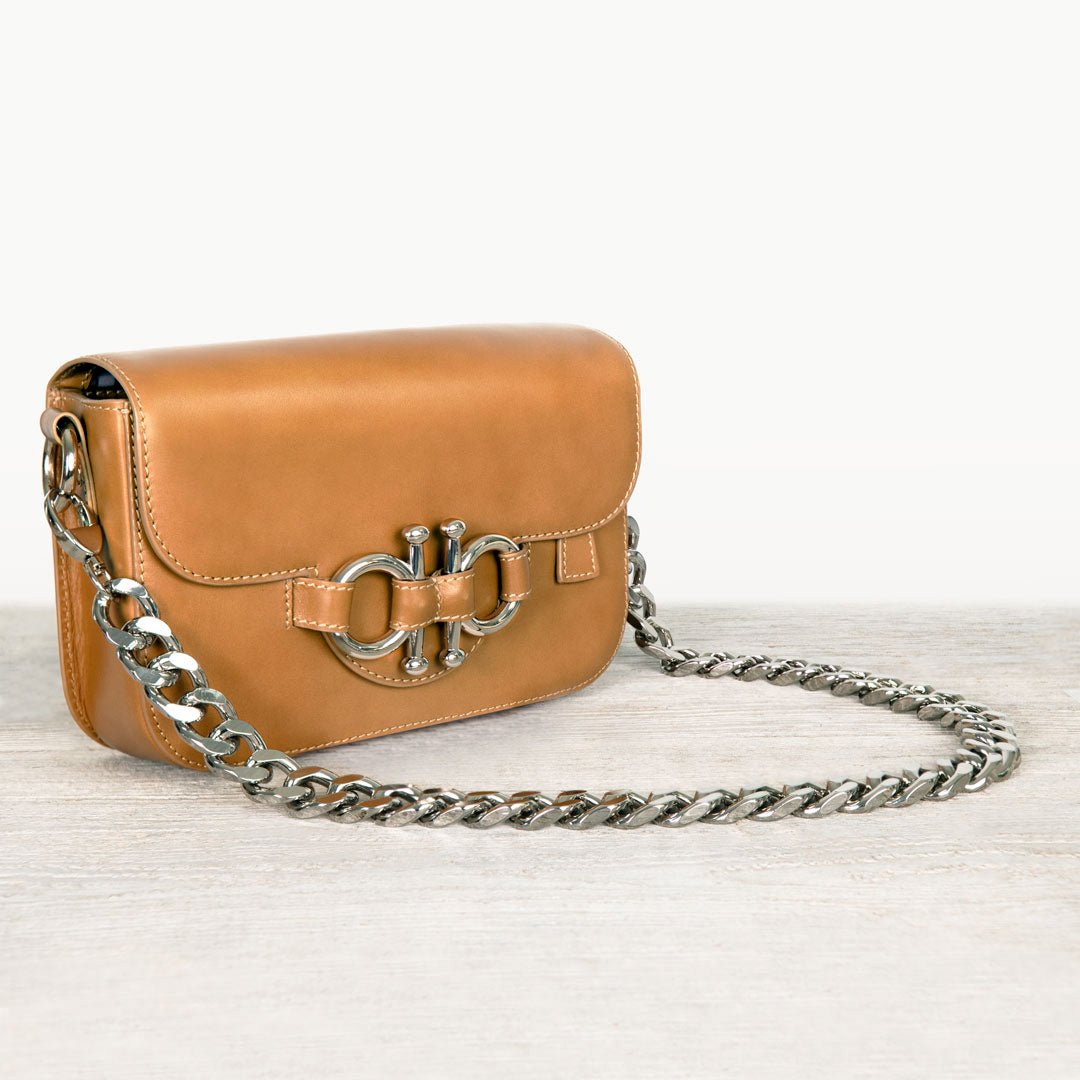 Urban Equestrian Lana - Horse Bit Crossbody Luxury Leather Bag in Caramel