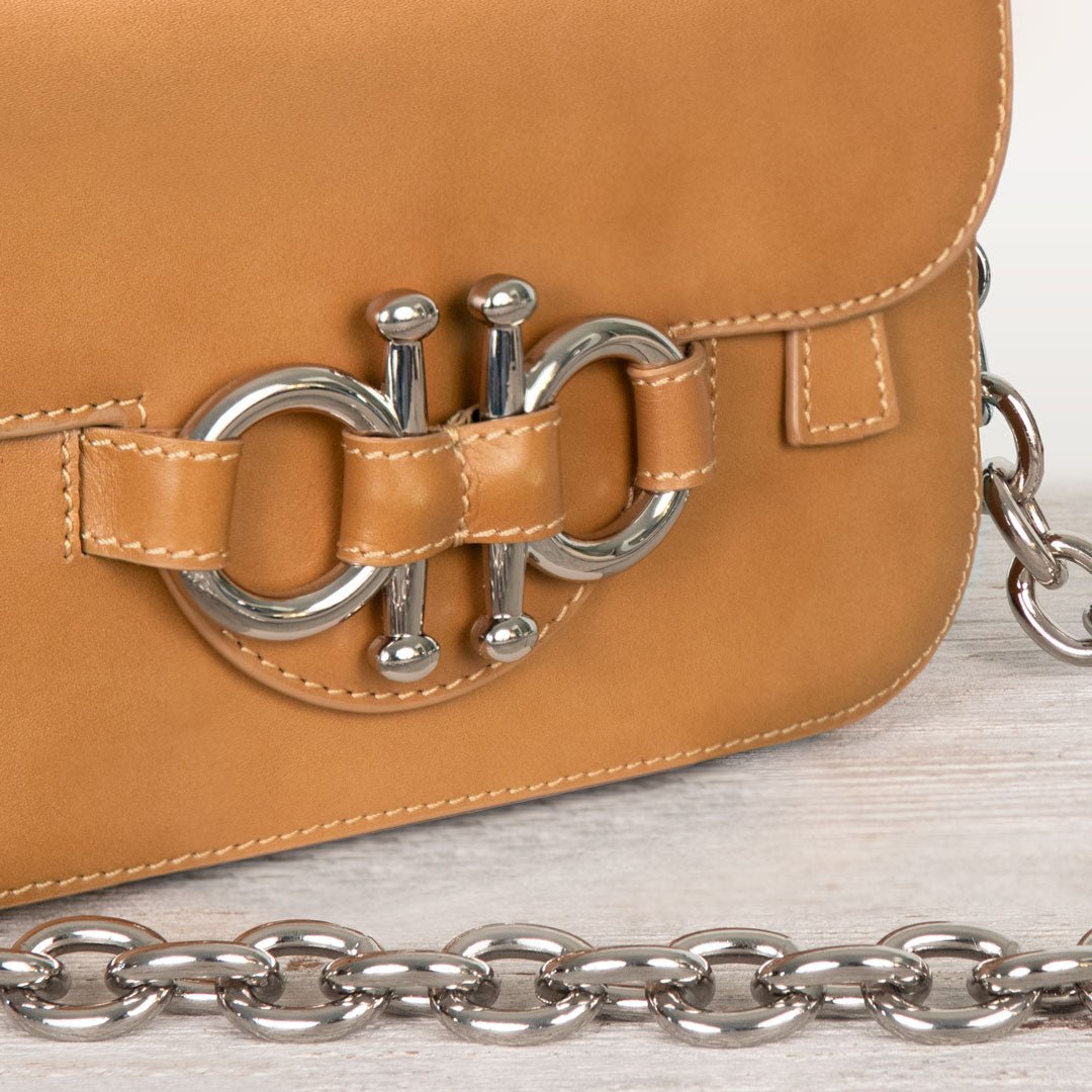 Urban Equestrian Lana - Horse Bit Crossbody Luxury Leather Bag in Caramel