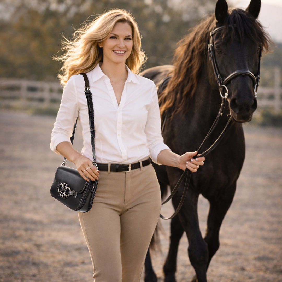 Urban Equestrian Lana - Horse Bit Crossbody Luxury Leather Bag in Black