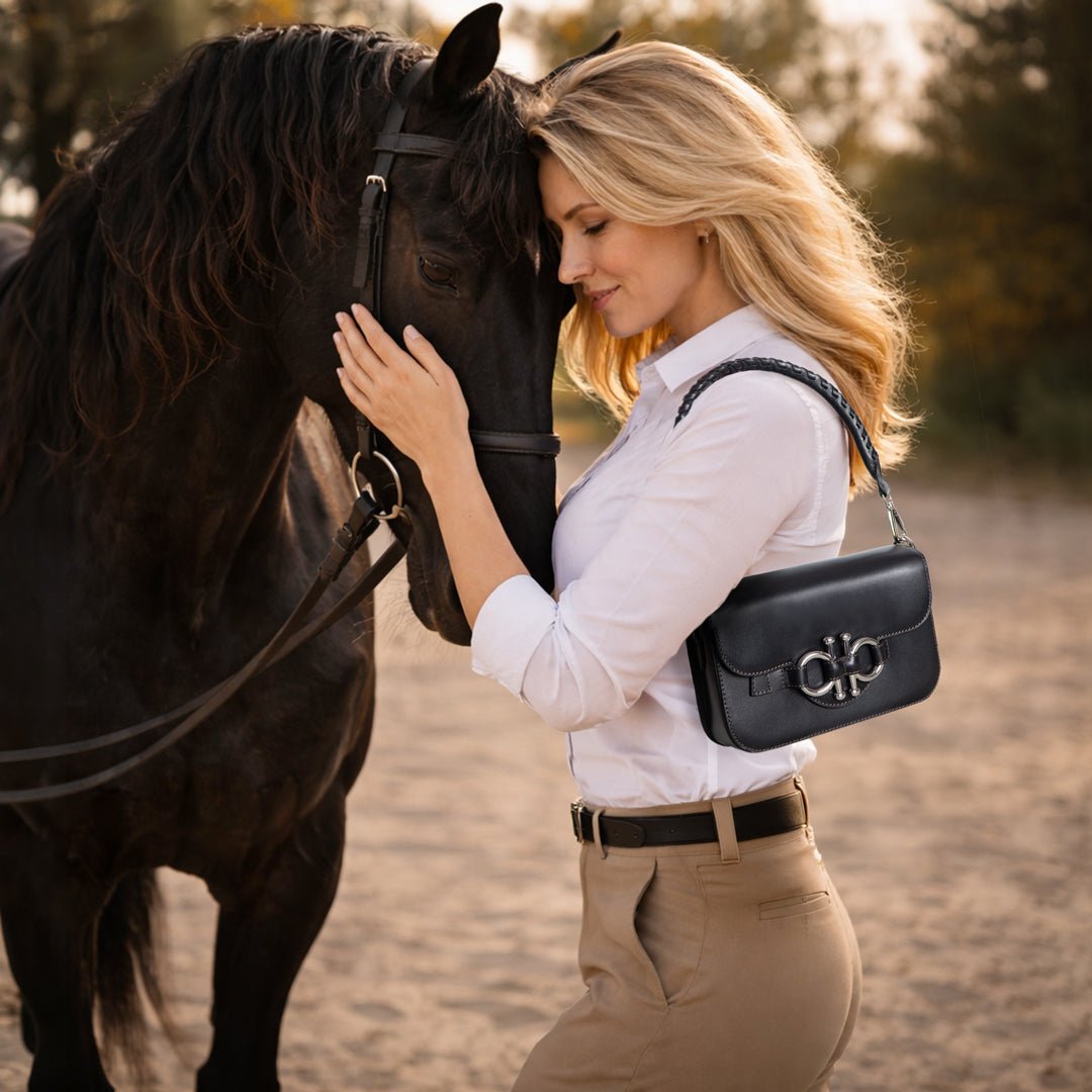 Urban Equestrian Lana - Horse Bit Crossbody Luxury Leather Bag in Black