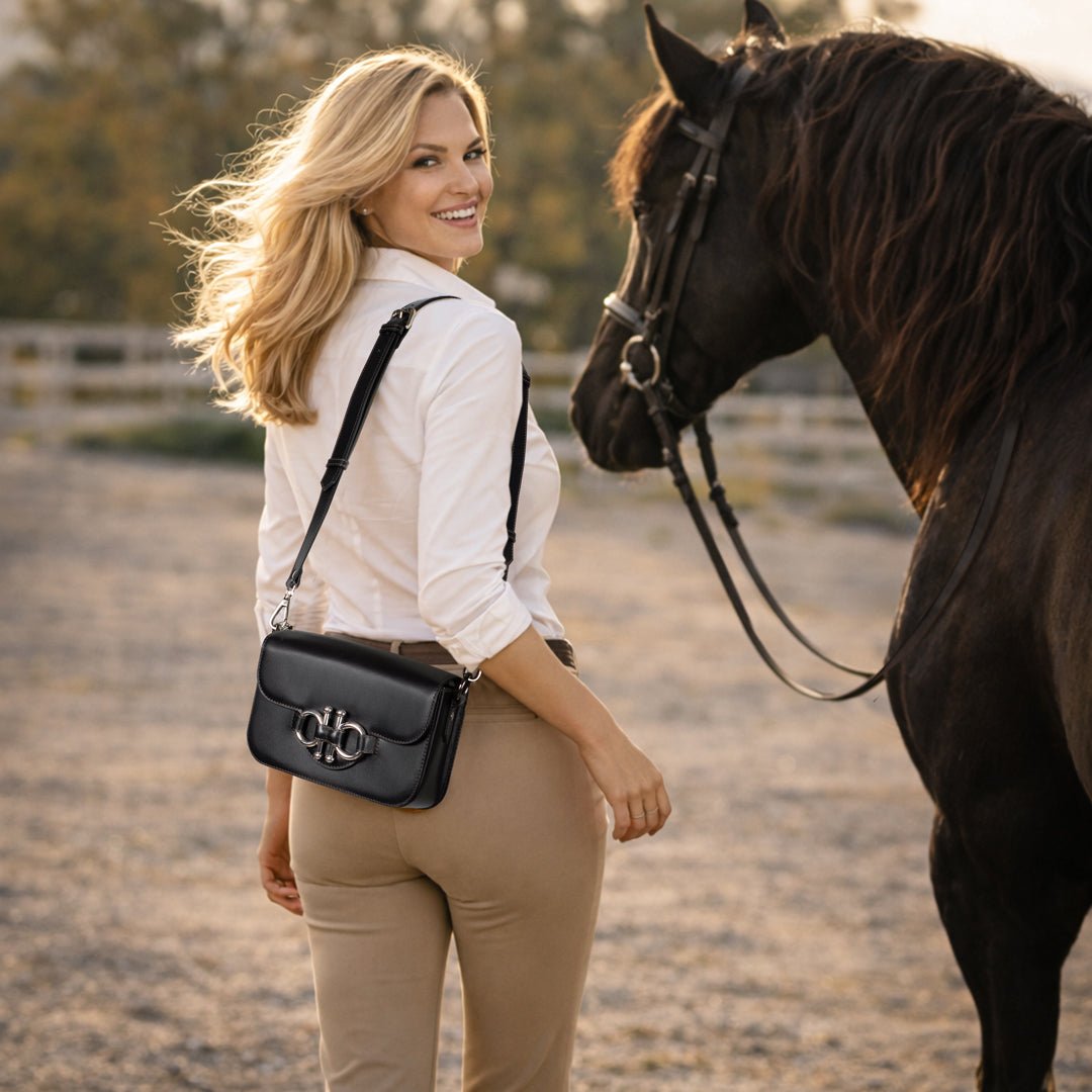 Urban Equestrian Lana - Horse Bit Crossbody Luxury Leather Bag in Black