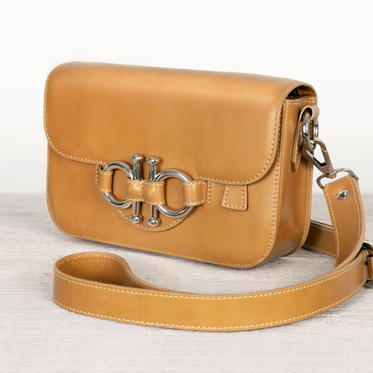 Urban Equestrian Lana - Horse Bit Crossbody Luxury Leather Bag in Caramel