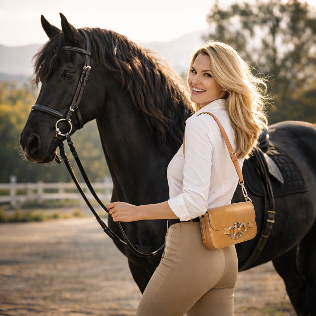 Urban Equestrian Lana - Horse Bit Crossbody Luxury Leather Bag in Caramel
