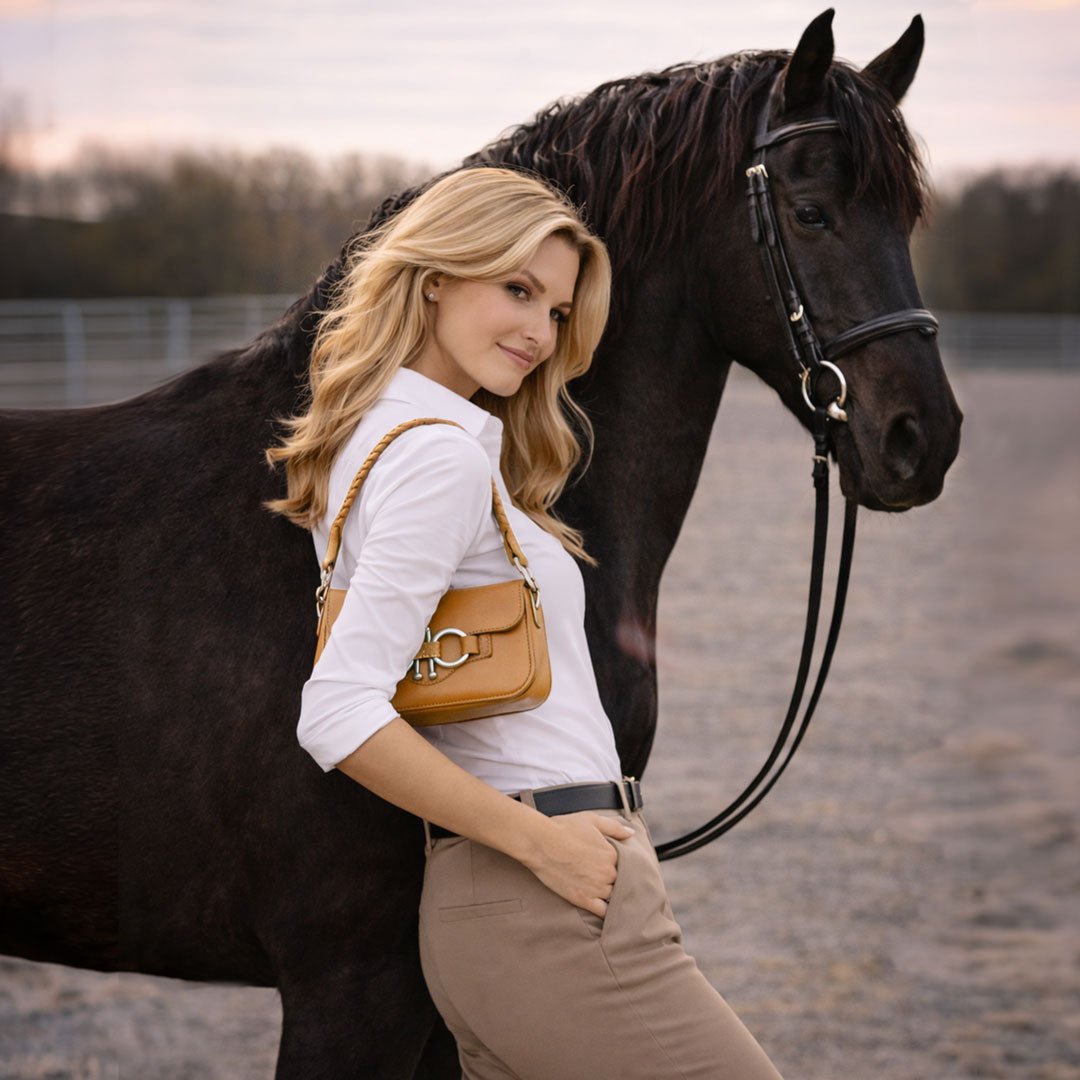 Urban Equestrian Lana - Horse Bit Crossbody Luxury Leather Bag in Caramel