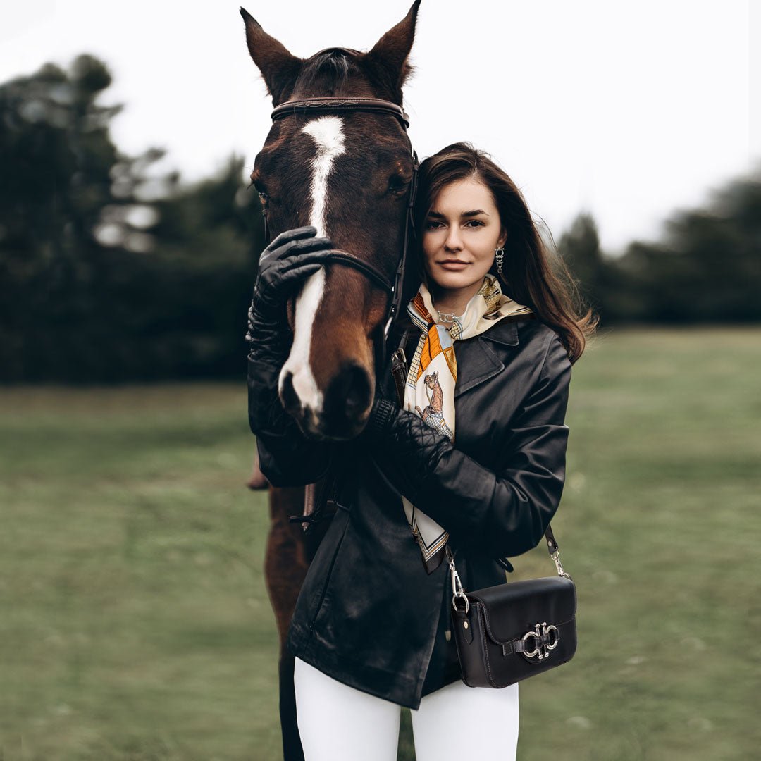 Urban Equestrian Lana - Horse Bit Crossbody Luxury Leather Bag in Black
