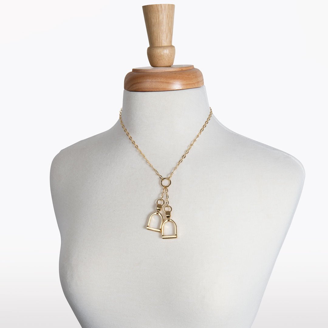 Urban Equestrian - Langley - Equestrian Double Riding Stirrup Necklace in Gold