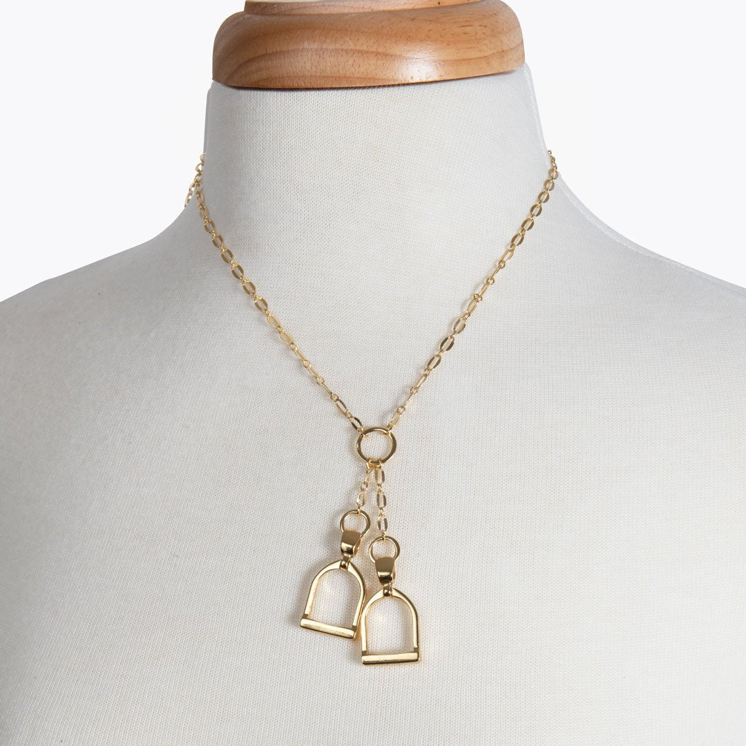 Urban Equestrian - Langley - Equestrian Double Riding Stirrup Necklace in Gold